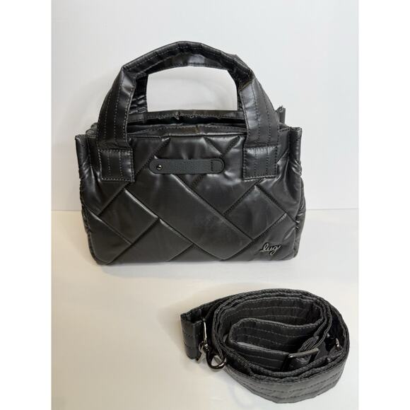 Lug Jitterbug Quilted Mini Tote Crossbody Bag Metallic Black Nylon with Strap - Picture 1 of 10